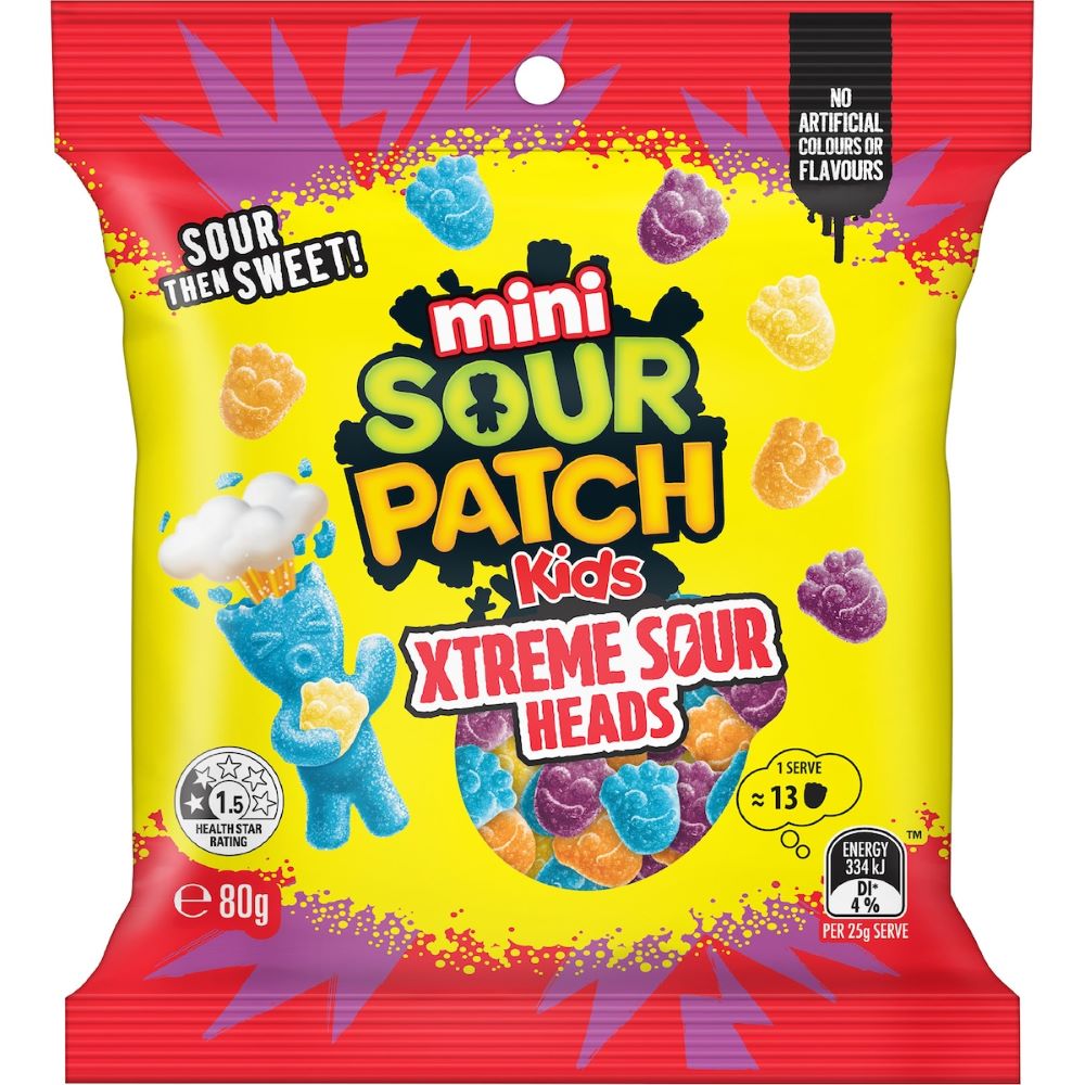 Sour Patch Kids Mini Xtreme Sour Heads Sweets 80g