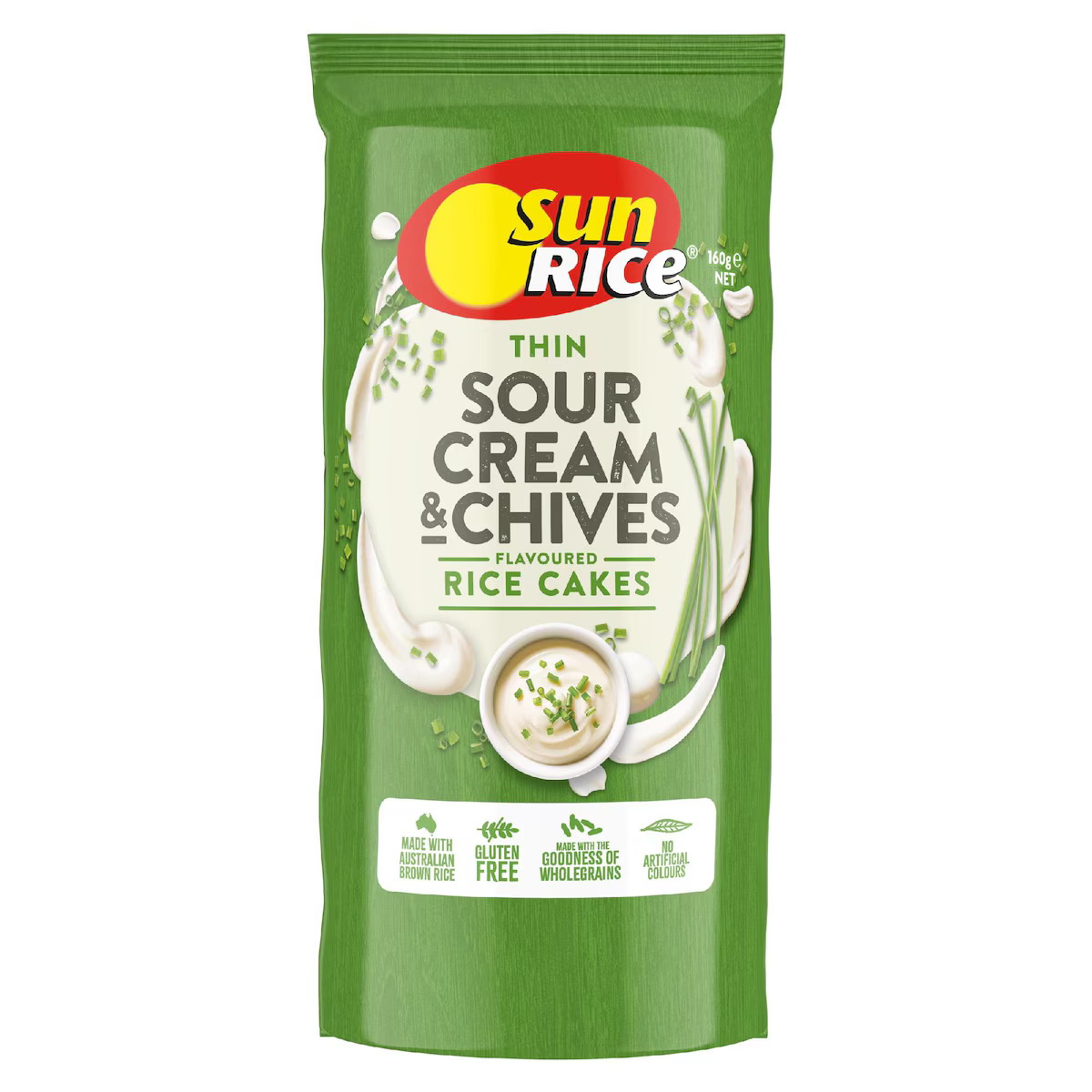 SunRice Thin Sour Cream & Chives Flavoured Rice Cakes 160g