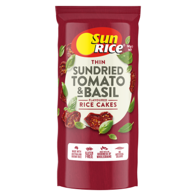 SunRice Thin Sundried Tomato & Basil Flavoured Rice Cakes 160g