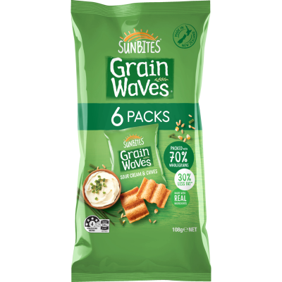 Sunbites Grain Waves Sour Cream & Chives Wholegrain Chips Multipack 6 x 18g