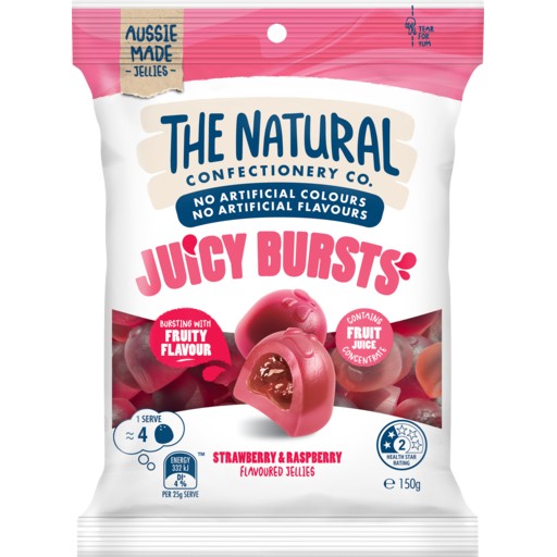 The Natural Confectionery Co. Strawberry & Raspberry Juicy Bursts 150g
