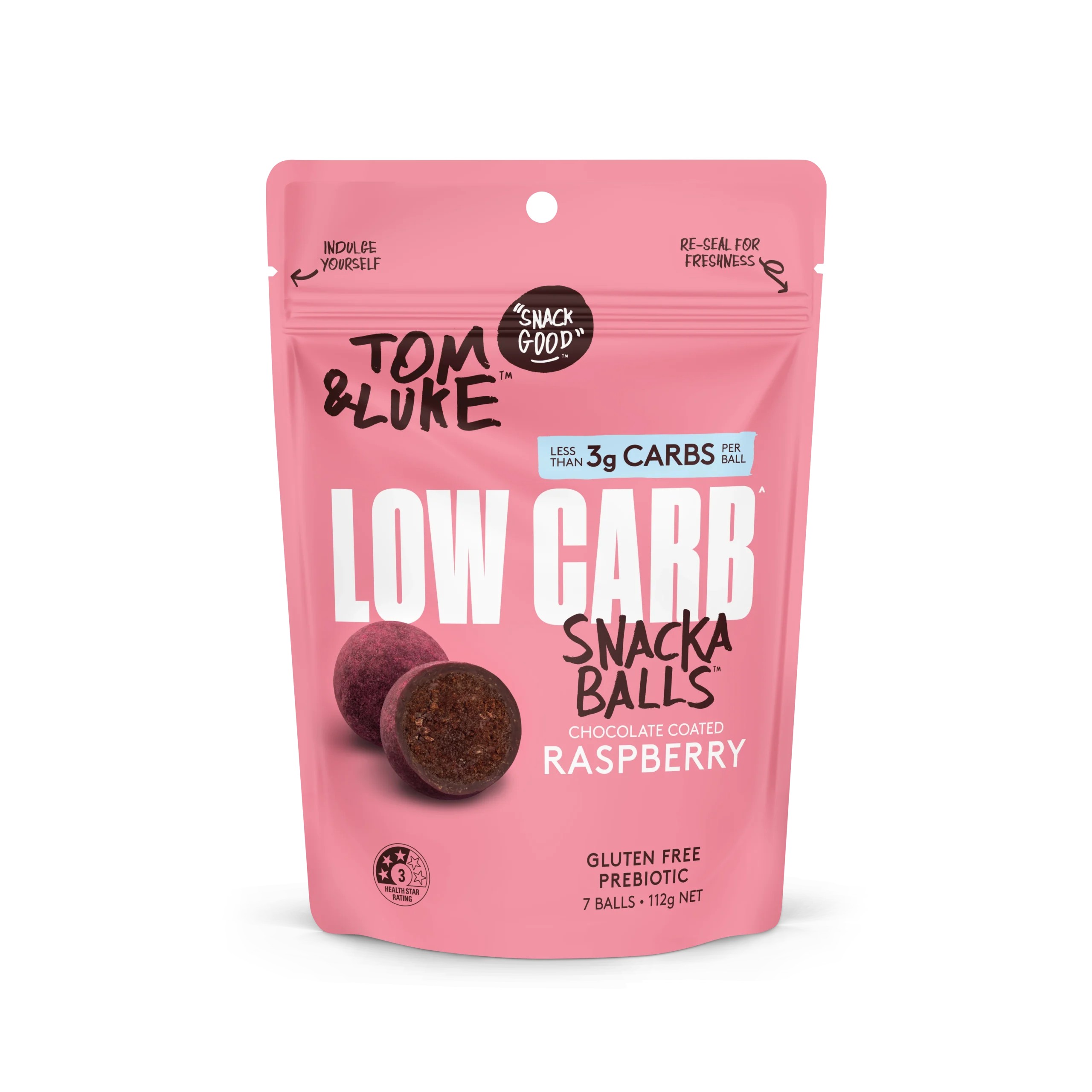 Tom & Luke Chocolate Coated Raspberry Low Carb Snackaballs 112g
