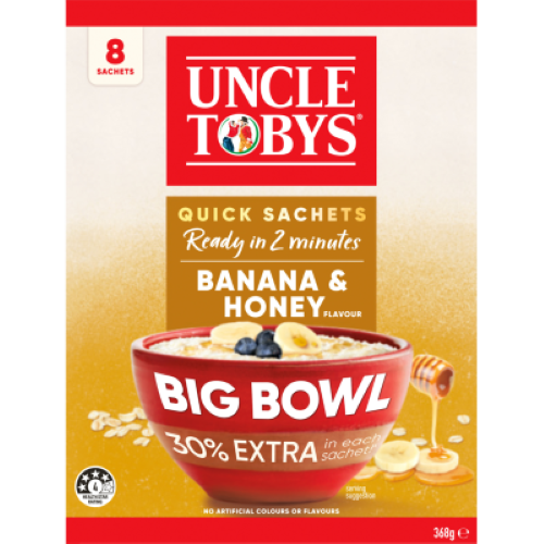 Uncle Tobys Oats Banana & Honey Big Bowl Quick Sachets 8 x 46g
