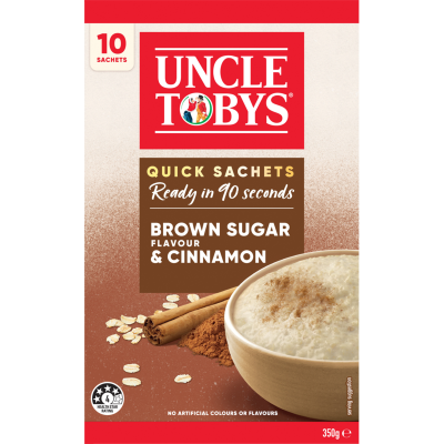 Uncle Tobys Oats Brown Sugar Flavour & Cinnamon Quick Sachets 10 x 35g