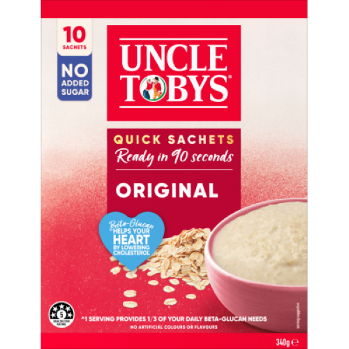 Uncle Tobys Oats Original Quick Sachets 10 x 34g