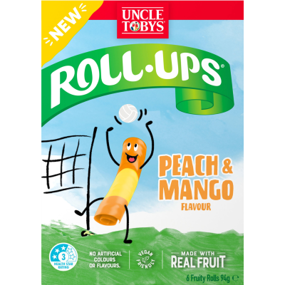 Uncle Tobys Roll-Ups Peach & Mango Flavour Fruit Snacks 6 x 15.7g