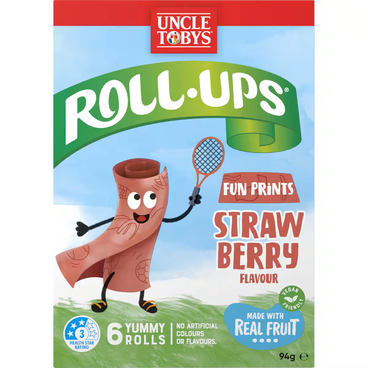 Uncle Tobys Roll-Ups Strawberry Flavour Fun Prints Snacks 6pk