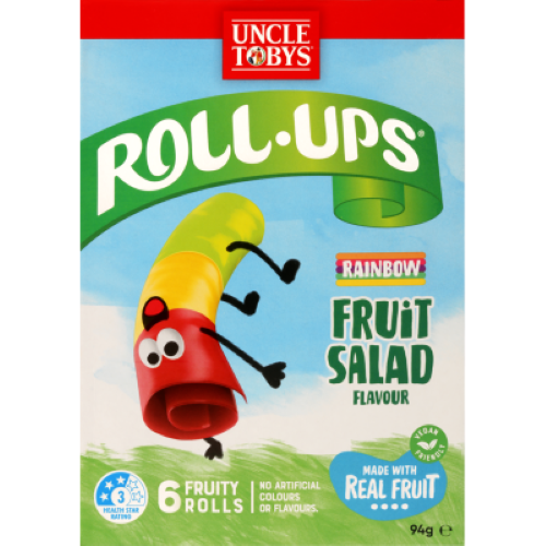 Uncle Tobys Roll Ups Rainbow Fruit Salad Flavour Fruit Snack 6pk