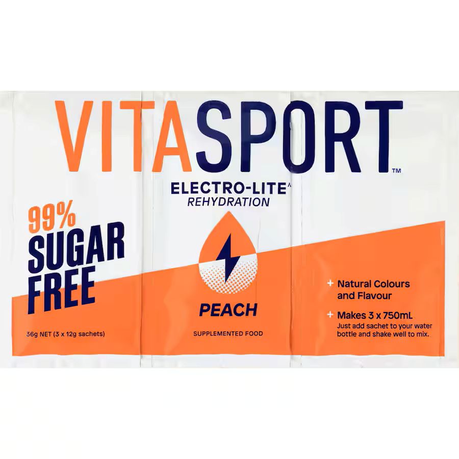 Vitasport Electro-Lite Rehydration 99% Sugar Free Peach Electrolyte Drink Base 3 x 12g