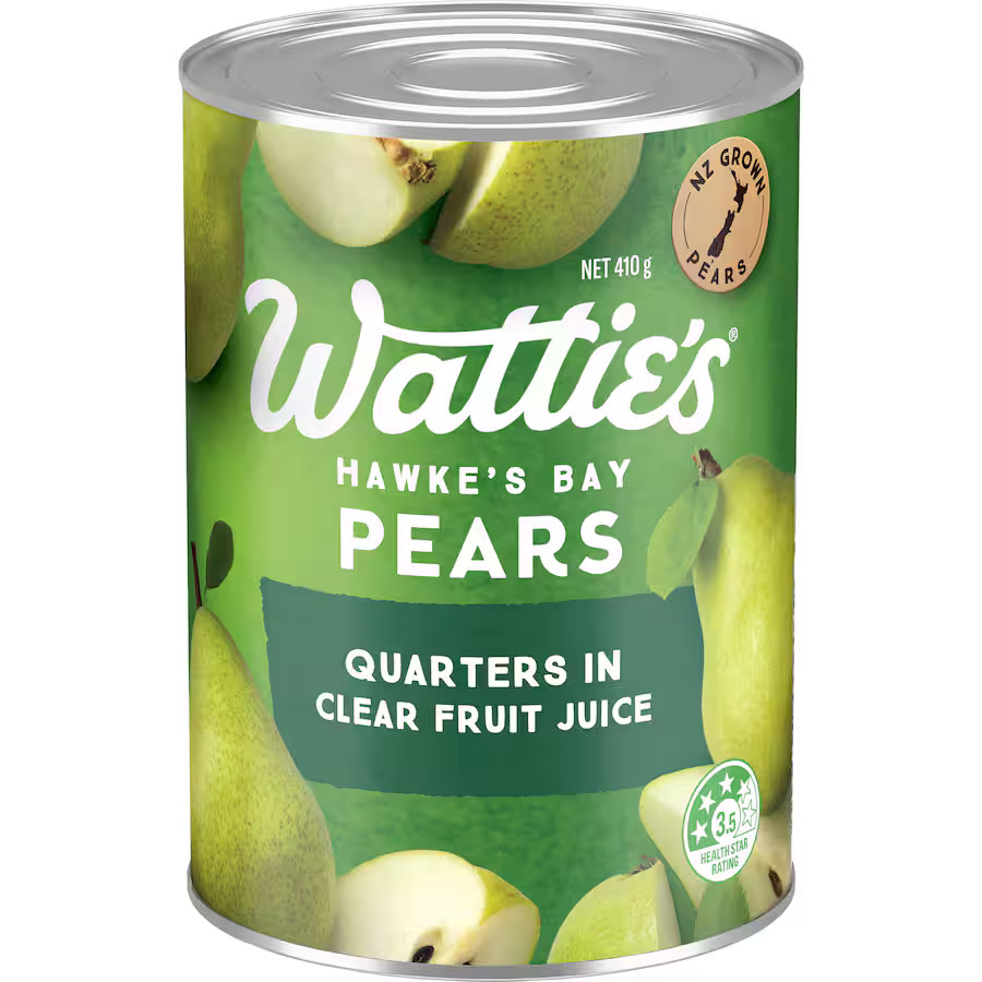 Wattie's Pear Quarters In Clear Fruit Juice 410g