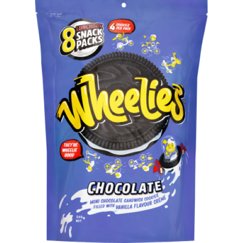 Wheelies Chocolate Mini Sandwich Cookies Multipack 240g