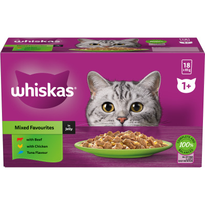 Whiskas Mixed Favourites In Jelly Wet Pouches Cat Food 18 x 85g