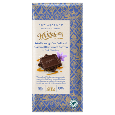 Whittaker's Marlborough Sea Salt & Caramel Brittle With Saffron Chocolate Block 100g