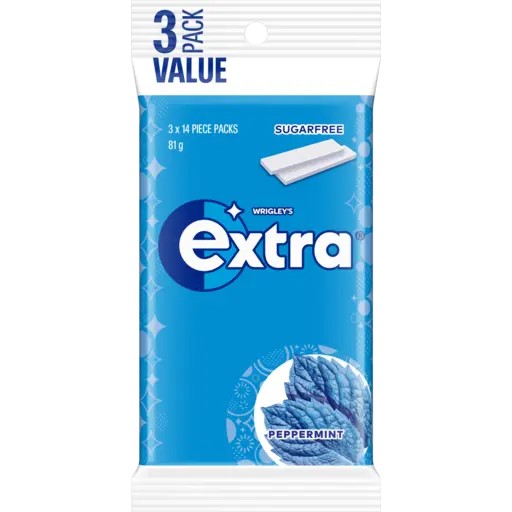 Extra Peppermint Sugar Free Chewing Gum 3 x 27g