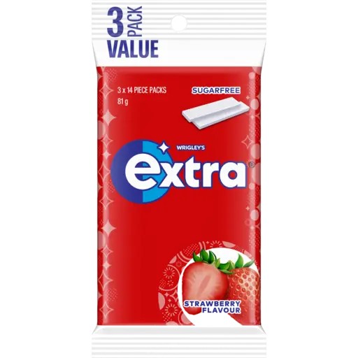 Extra Strawberry Flavour Sugar free Chewing Gum 3 x 27g